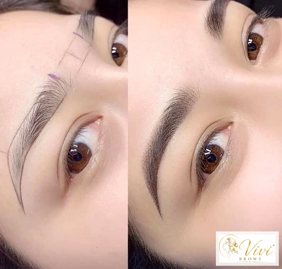 Nano Brows before and after by Emma at Vivi Brows & Head Spa in London, Ontario