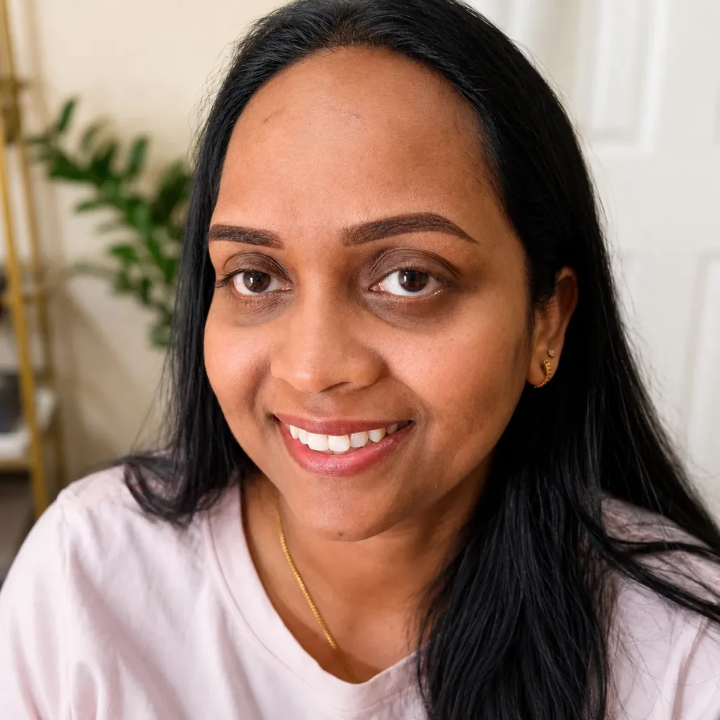 Smiling client with soft, natural-looking Nano Brows at Vivi Brows & Head Spa in London, Ontario