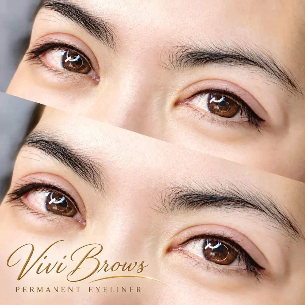 Close-up of a permanent eyeliner result by Emma at Vivi Brows & Head Spa
